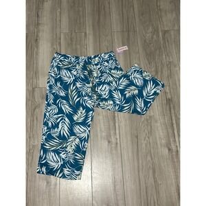 Joyspun WomenXL Teal Blue Tropical Palm Leaf Pajama Sleep Pants Lounge